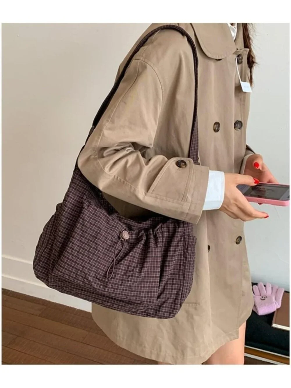 Korean Style Plaid Hobo Bag | Lightweight Checkered Crossbody Shoulder Bag